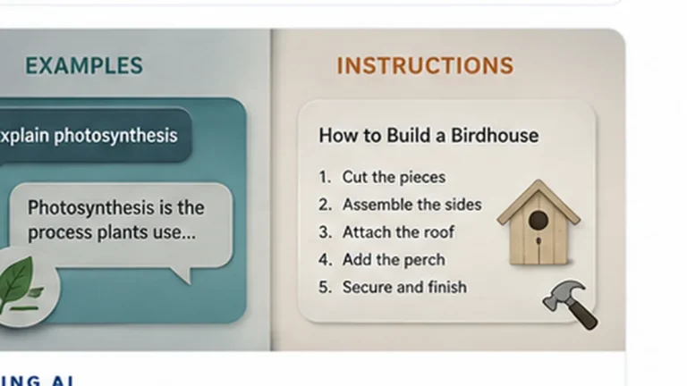 Examples and explicit step-by-step instructions shown side by side to illustrate two different ways of teaching AI.