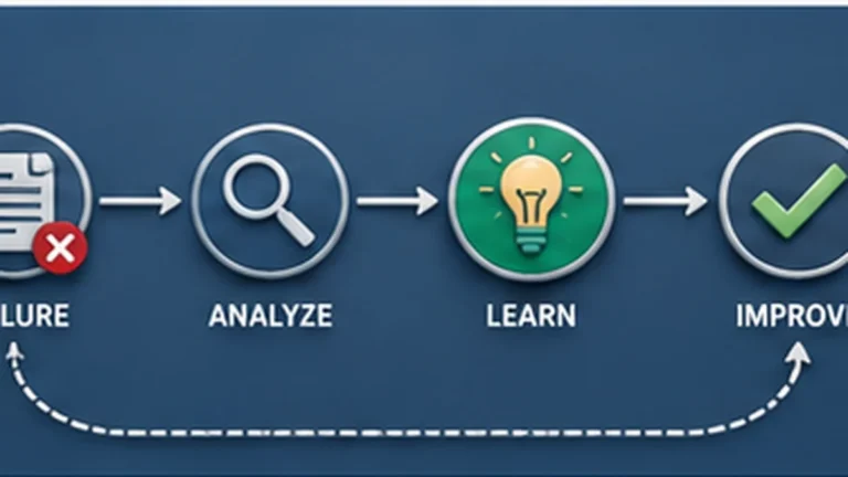 AI workflow showing failure, analysis, learning and improvement as a repeatable project cycle.