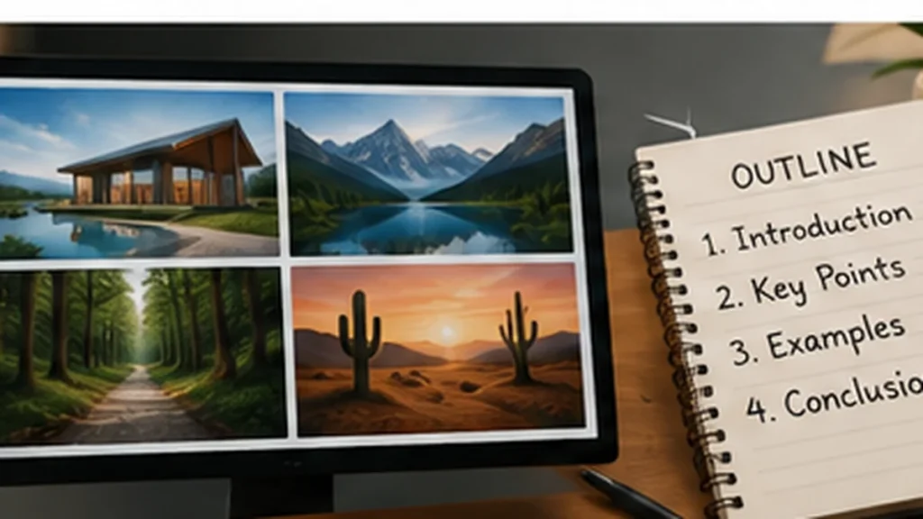 Generated visual concepts displayed beside an article outline, representing an image-first content workflow.
