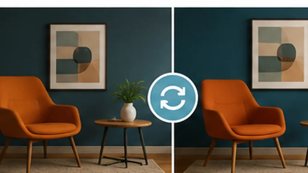 Two similar room scenes with subtle differences, showing how AI can change the same physical object across generated images.