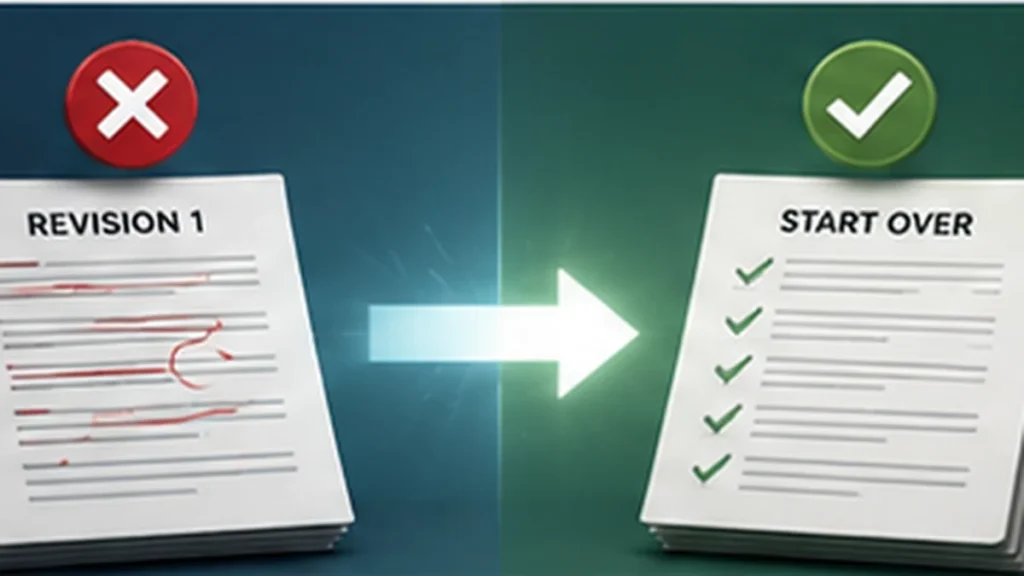 A comparison between a heavily revised draft and a clean restart producing a clearer result.