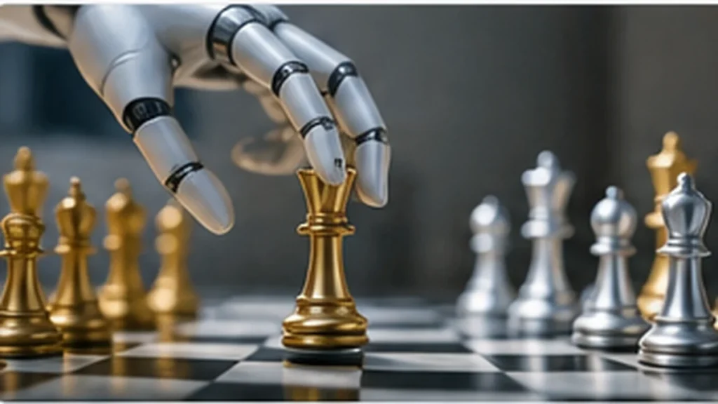 Robotic hand moving a chess piece, representing AI results being tested against an observable outcome.