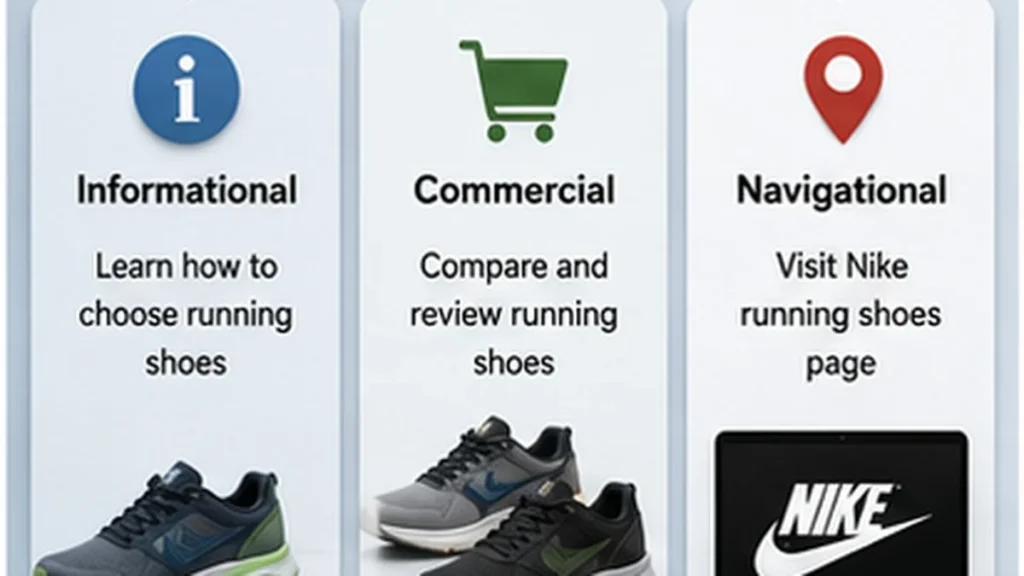 A search query branching into informational, commercial, and navigational paths, representing analysis of search intent.