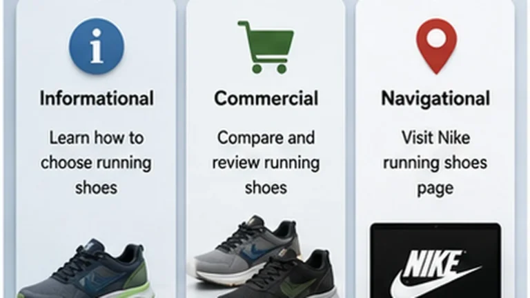 A search query branching into informational, commercial, and navigational paths, representing analysis of search intent.